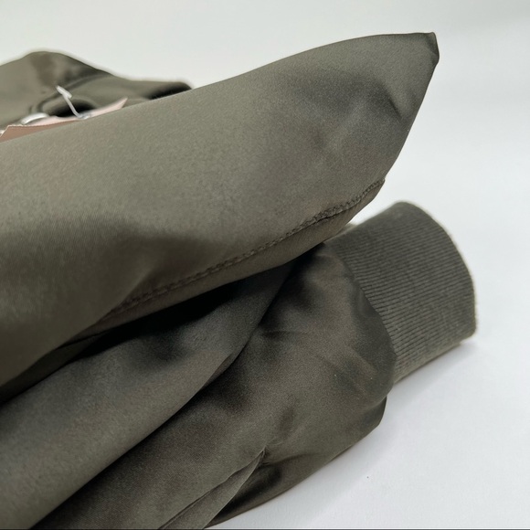 New Philosophy Rich Olive Green Satin 90s Zip-up Preppy College Bomber Jacket - Picture 12 of 16